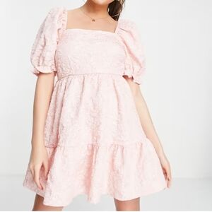Entro puff sleeve tiered mini dress in pink